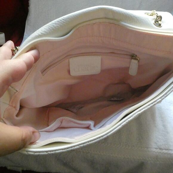 Charming Charlie Chain Handle Quilted Caviar Off White Satchel Purse Handbag - Picture 5 of 7